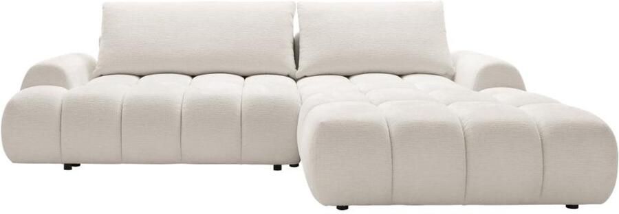 Vente-unique Hoekslaapbank met hoek rechts in beige chenille stof FARNETA