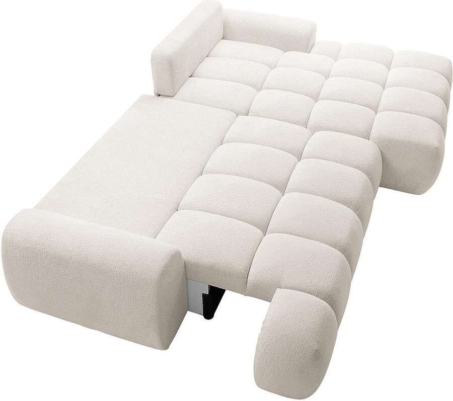 Vente-unique Hoekslaapbank met hoek rechts in beige chenille stof FARNETA - Foto 2
