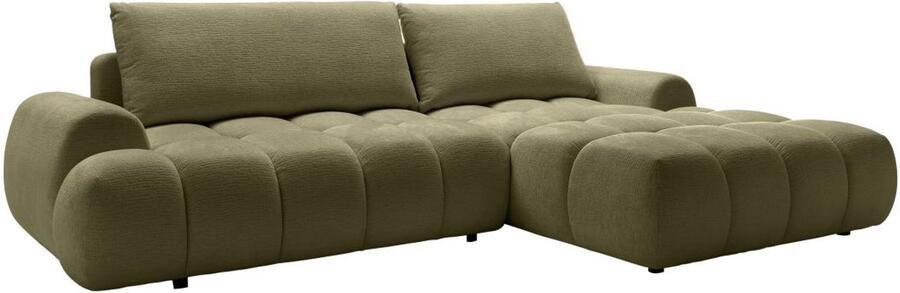 Vente-unique Hoekslaapbank met hoek rechts in groene chenille stof FARNETA