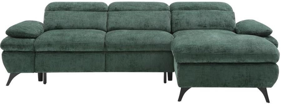 Vente-unique Hoekslaapbank met hoek rechts in groene stof met textuur met opbergruimte MORAVA