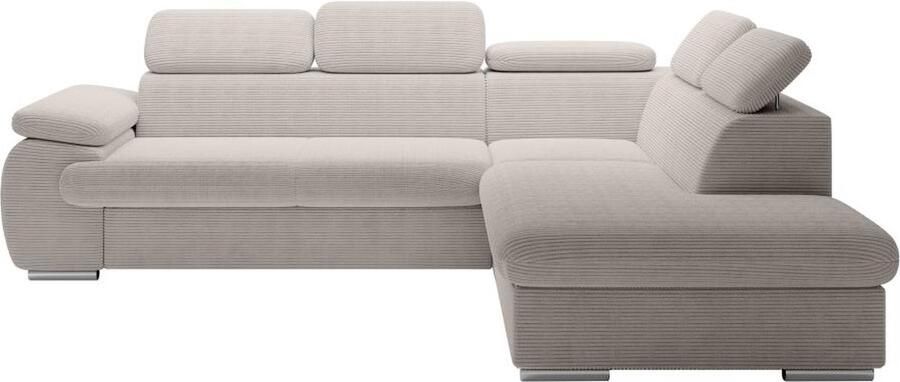 Vente-unique Hoekslaapbank met hoek rechts van beige ribfluweel FABIEN L 271 cm x H 76 cm x D 221 cm
