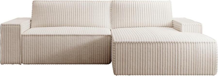 Vente-unique Hoekslaapbank met hoek rechts van beige ribfluweel met brede ribbels AMELIA L 267 cm x H 85 cm x D 167 cm