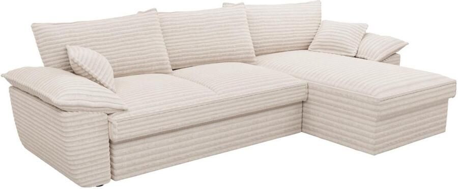 Vente-unique Hoekslaapbank met hoek rechts van beige ribfluweel met brede ribbels GUILLERMO