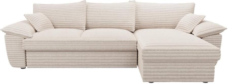 Vente-unique Hoekslaapbank met hoek rechts van beige ribfluweel met brede ribbels GUILLERMO - Foto 2
