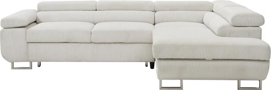 Vente-unique Hoekslaapbank met hoek rechts van beige ribfluweel NURAZIO L 268 cm x H 70 cm x D 202 cm