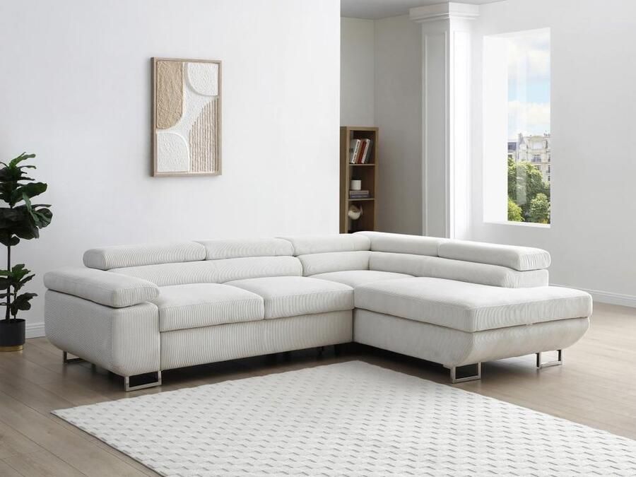 Vente-unique Hoekslaapbank met hoek rechts van beige ribfluweel NURAZIO L 268 cm x H 70 cm x D 202 cm - Foto 3