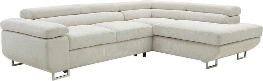 Vente-unique Hoekslaapbank met hoek rechts van beige ribfluweel NURAZIO L 268 cm x H 70 cm x D 202 cm - Foto 2