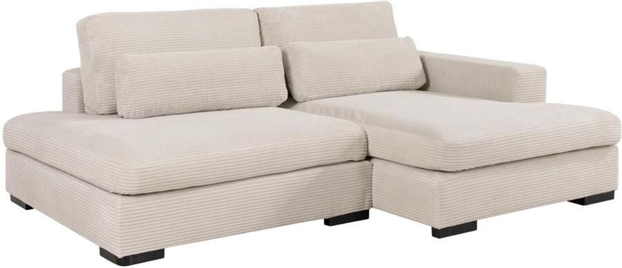 Vente-unique Hoekslaapbank met hoek rechts van beige ribfluweel SELIORA