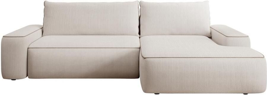 Vente-unique Hoekslaapbank met hoek rechts van beige ribfluweel ZOMELA L 264 cm x H 87 cm x D 162 cm - Foto 2