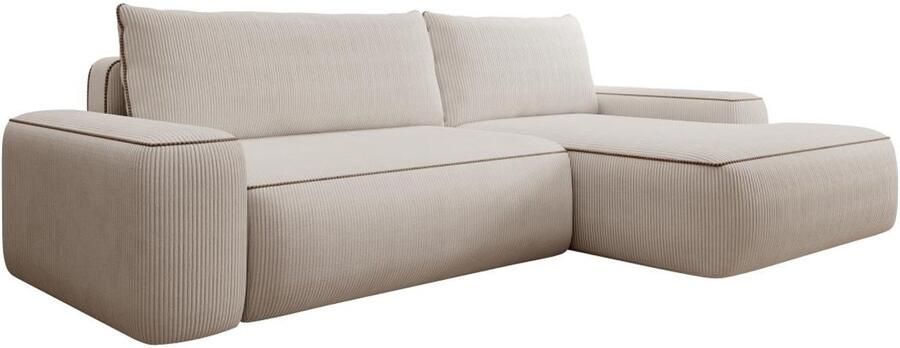 Vente-unique Hoekslaapbank met hoek rechts van beige ribfluweel ZOMELA L 264 cm x H 87 cm x D 162 cm