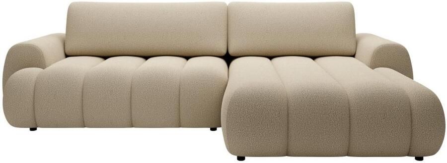 Vente-unique Hoekslaapbank met hoek rechts van beige stof FRIDORA