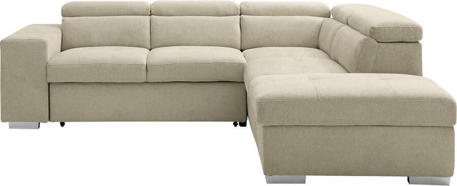 Vente-unique Hoekslaapbank met hoek rechts van beige stof MELICENA L 263 cm x H 81 cm x D 224 cm