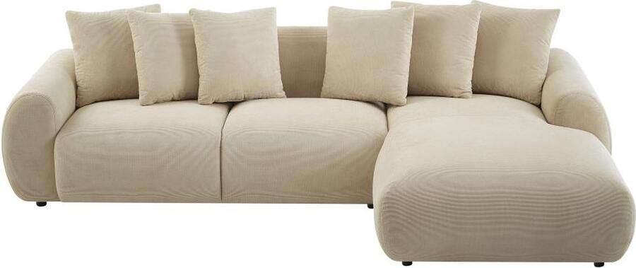 Vente-unique Hoekslaapbank met hoek rechts van beige stof met textuur BAVOPO L 290 cm x H 70 cm x D 166 cm