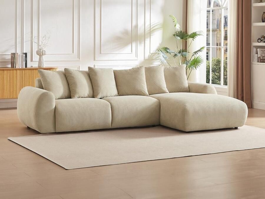 Vente-unique Hoekslaapbank met hoek rechts van beige stof met textuur BAVOPO L 290 cm x H 70 cm x D 166 cm - Foto 2