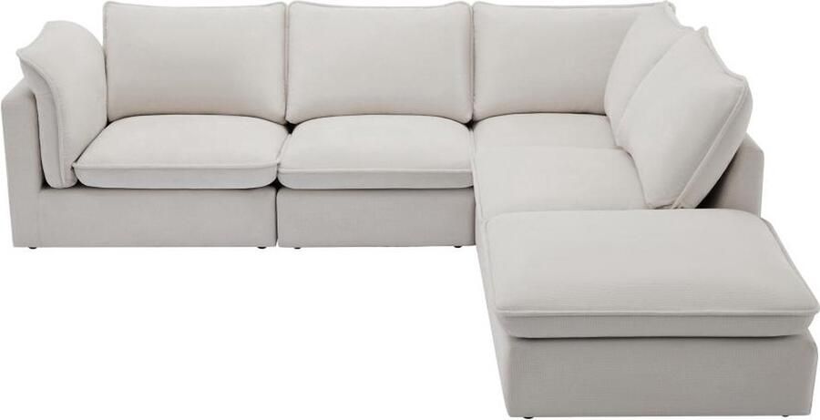 Vente-unique Hoekslaapbank met hoek rechts van beige stof met textuur BRUMADO L 284 cm x H 85 cm x D 263 cm