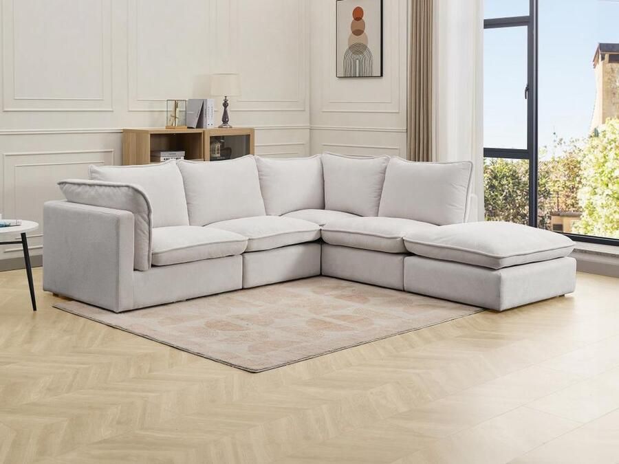 Vente-unique Hoekslaapbank met hoek rechts van beige stof met textuur BRUMADO L 284 cm x H 85 cm x D 263 cm - Foto 2