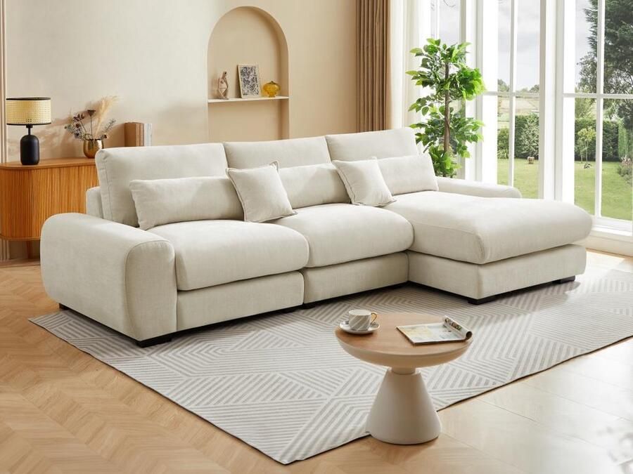 Vente-unique Hoekslaapbank met hoek rechts van beige stof met textuur CATEMBO L 320 cm x H 92 cm x D 172 cm - Foto 2