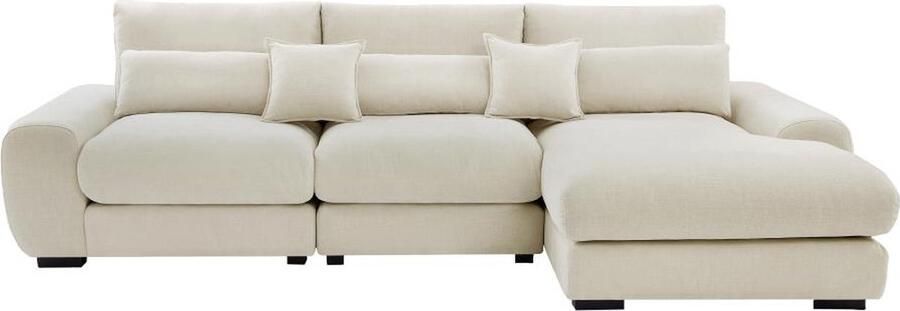 Vente-unique Hoekslaapbank met hoek rechts van beige stof met textuur CATEMBO L 320 cm x H 92 cm x D 172 cm