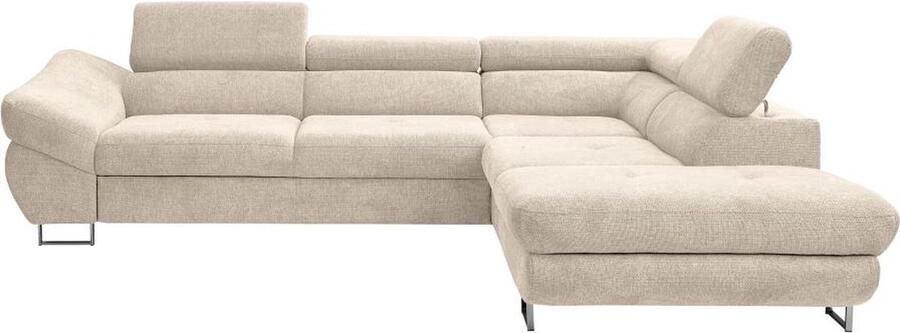 Vente-unique Hoekslaapbank met hoek rechts van beige stof met textuur DALIAS L 280 cm x H 69 cm x D 235 cm