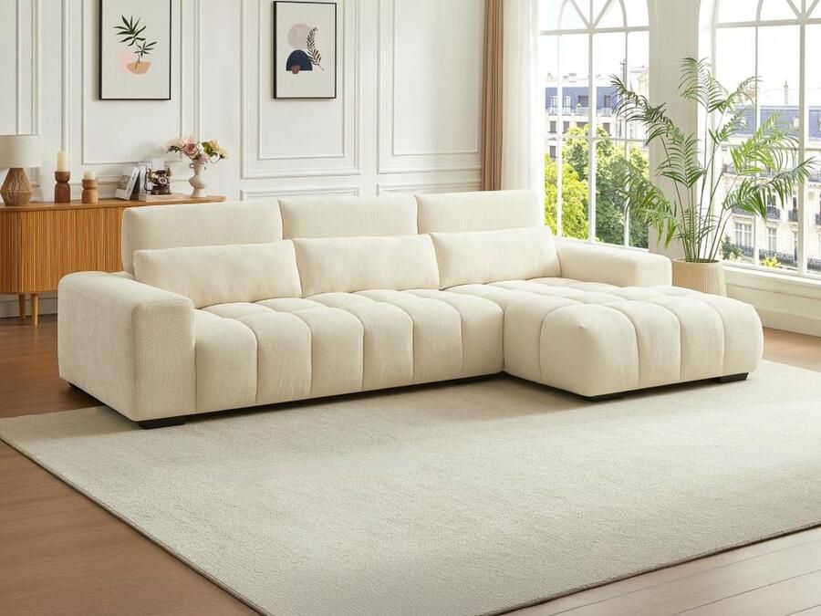 Vente-unique Hoekslaapbank met hoek rechts van beige stof met textuur LOPONZA L 312 cm x H 68 cm x D 183 cm - Foto 3