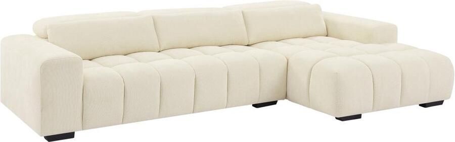 Vente-unique Hoekslaapbank met hoek rechts van beige stof met textuur LOPONZA L 312 cm x H 68 cm x D 183 cm