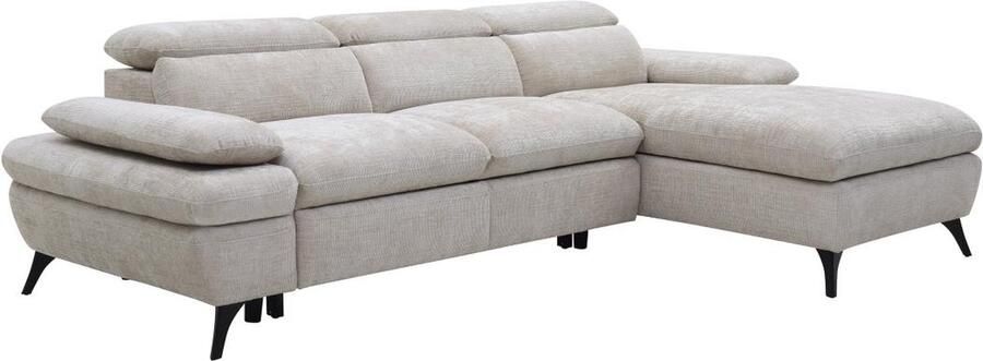 Vente-unique Hoekslaapbank met hoek rechts van beige stof met textuur met opbergruimte MORAVA L 284 cm x H 80 cm x D 176 cm - Foto 2