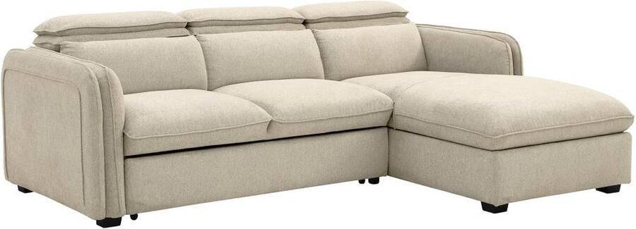 Vente-unique Hoekslaapbank met hoek rechts van beige stof ORELANA L 240 cm x H 80 cm x D 171 cm - Foto 2