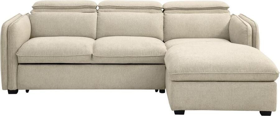 Vente-unique Hoekslaapbank met hoek rechts van beige stof ORELANA L 240 cm x H 80 cm x D 171 cm