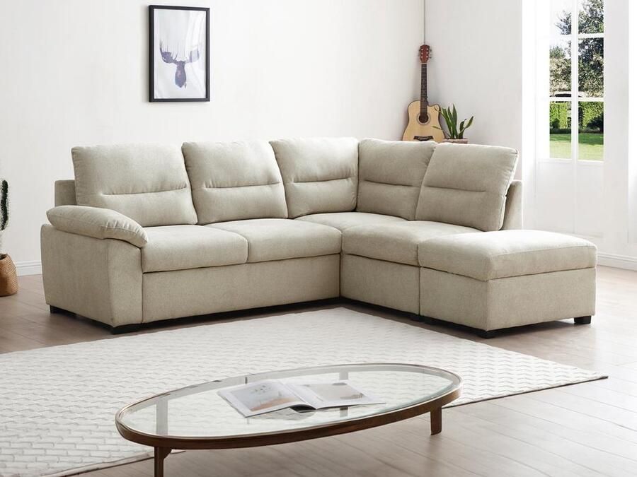 Vente-unique Hoekslaapbank met hoek rechts van beige stof TOLMINA L 240 cm x H 95 cm x D 208 cm