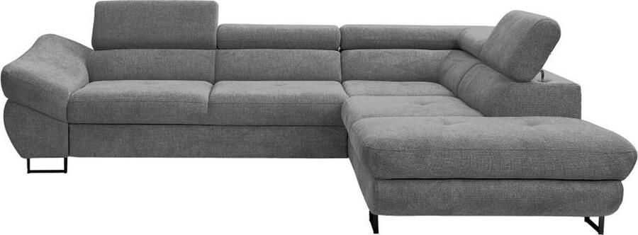 Vente-unique Hoekslaapbank met hoek rechts van grijze stof met textuur DALIAS L 280 cm x H 69 cm x D 235 cm - Foto 2