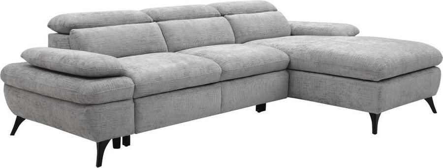 Vente-unique Hoekslaapbank met hoek rechts van grijze stof met textuur met opbergruimte MORAVA L 284 cm x H 80 cm x D 176 cm