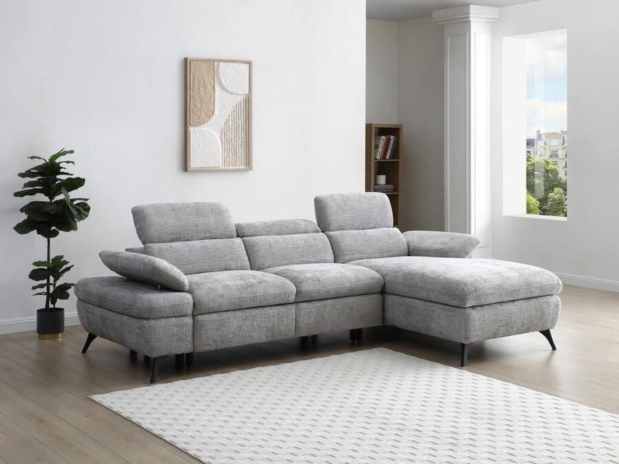 Vente-unique Hoekslaapbank met hoek rechts van grijze stof met textuur met opbergruimte MORAVA L 284 cm x H 80 cm x D 176 cm - Foto 2