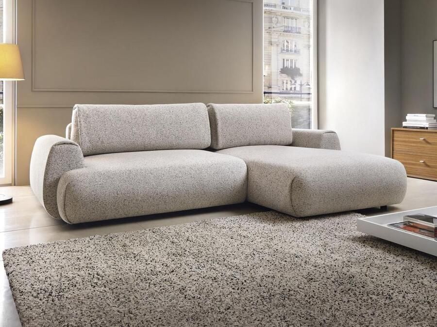 Vente-unique Hoekslaapbank met hoek rechts van grijze stof met textuur MONELIA L 270 cm x H 81 cm x D 167 cm - Foto 3