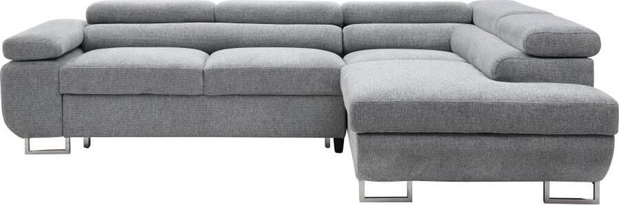 Vente-unique Hoekslaapbank met hoek rechts van grijze stof met textuur NURAZIO L 268 cm x H 70 cm x D 202 cm