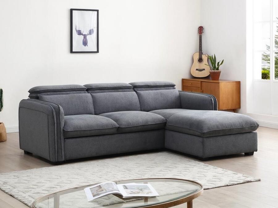 Vente-unique Hoekslaapbank met hoek rechts van grijze stof ORELANA L 240 cm x H 80 cm x D 171 cm - Foto 2