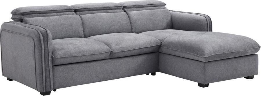 Vente-unique Hoekslaapbank met hoek rechts van grijze stof ORELANA L 240 cm x H 80 cm x D 171 cm