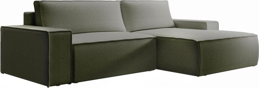 Vente-unique Hoekslaapbank met hoek rechts van groene stof met textuur AMELIA L 267 cm x H 85 cm x D 167 cm