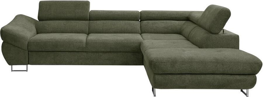 Vente-unique Hoekslaapbank met hoek rechts van groene stof met textuur DALIAS L 280 cm x H 69 cm x D 235 cm