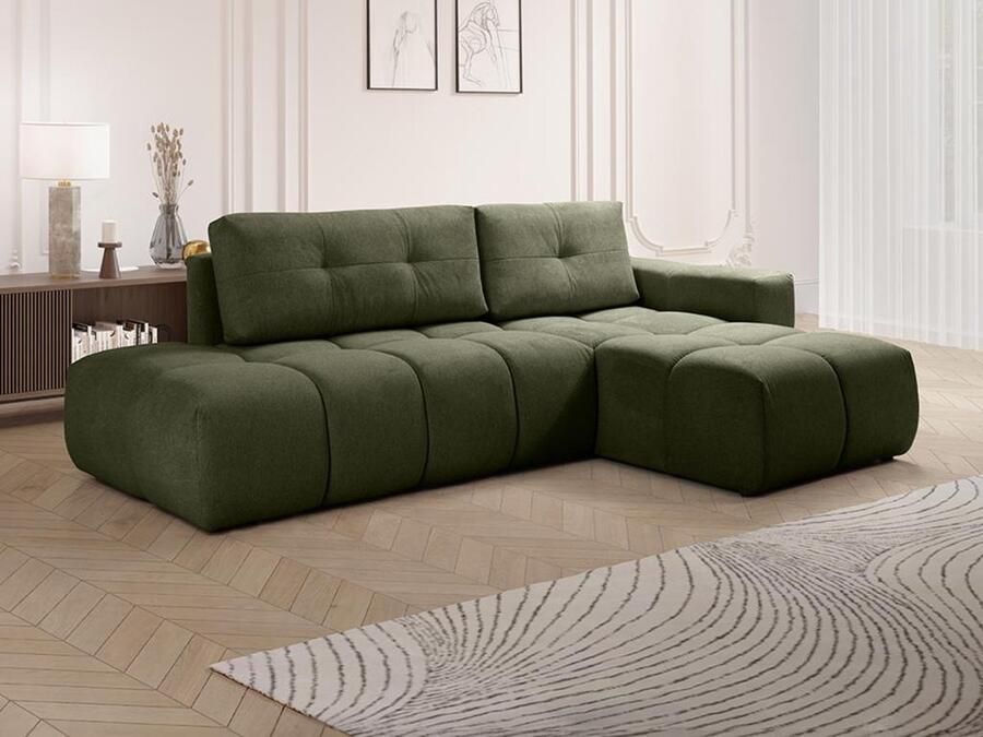 Vente-unique Hoekslaapbank met hoek rechts van groene stof TRIMALDI L 273 cm x H 93 cm x D 182 cm
