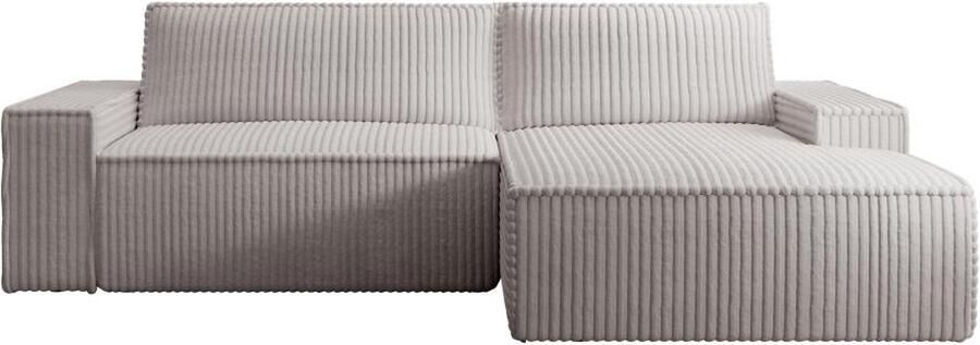 Vente-unique Hoekslaapbank met hoek rechts van lichtgrijs ribfluweel met brede ribbels AMELIA L 267 cm x H 85 cm x D 167 cm