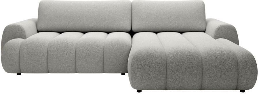 Vente-unique Hoekslaapbank met hoek rechts van lichtgrijze stof FRIDORA