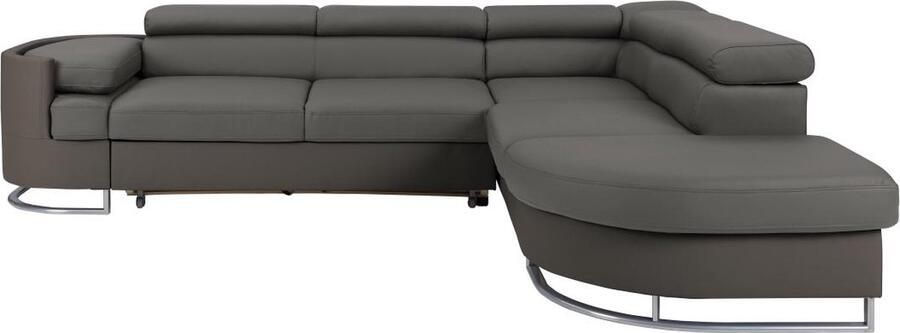 Vente-unique Hoekslaapbank met hoek rechts van stof en kunstleer grijs en antraciet MYSEN II L 276 cm x H 72 cm x D 220 cm