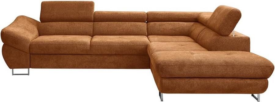 Vente-unique Hoekslaapbank met hoek rechts van terracottakleurige stof met textuur DALIAS L 280 cm x H 69 cm x D 235 cm