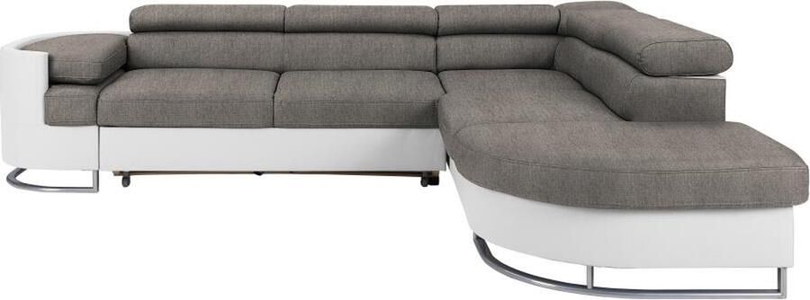 Vente-unique Hoekslaapbank met hoek rechts van wit en grijs kunstleer MYSEN II L 276 cm x H 72 cm x D 220 cm - Foto 3