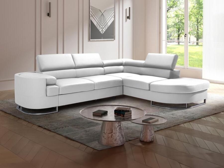 Vente-unique Hoekslaapbank met hoek rechts van wit kunstleer MYSEN II L 276 cm x H 72 cm x D 220 cm
