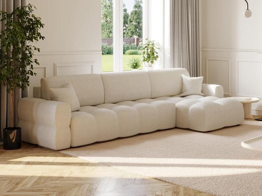 Vente-unique Hoekslaapbank met omkeerbare hoek van beige boucléstof ISSORO L 286 cm x H 80 cm x D 169 cm