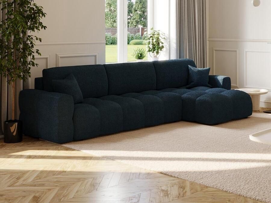 Vente-unique Hoekslaapbank met omkeerbare hoek van blauwe stof met textuur ISSORO L 286 cm x H 80 cm x D 169 cm - Foto 2