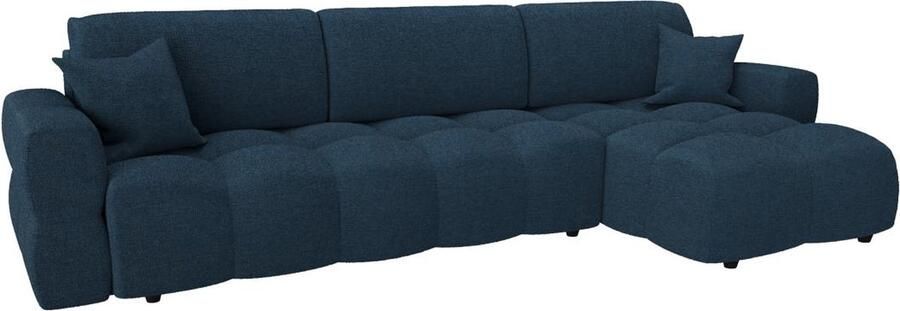 Vente-unique Hoekslaapbank met omkeerbare hoek van blauwe stof met textuur ISSORO L 286 cm x H 80 cm x D 169 cm