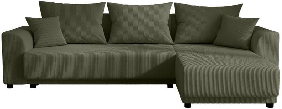 Vente-unique Hoekslaapbank omkeerbaar en omkeerbaar in kaki fluwelen ribstof NESSARO L 240 cm x H 80 cm x D 149 cm