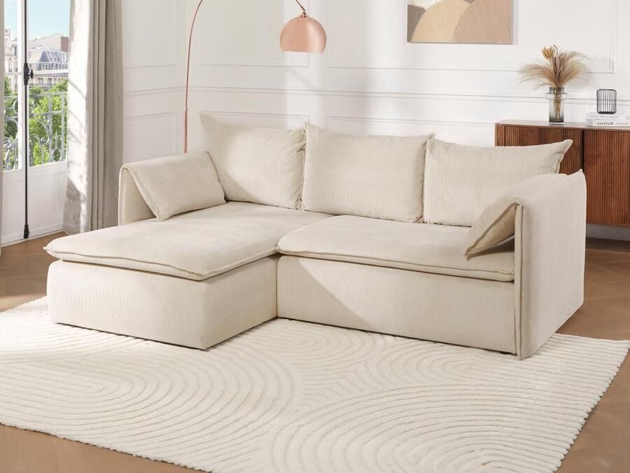 Vente-unique Hoekslaapbank TEODORA van PASCAL MORABITO Ribfluweel Beige Hoek links L 230 cm x H 91 cm x D 166 cm - Foto 2